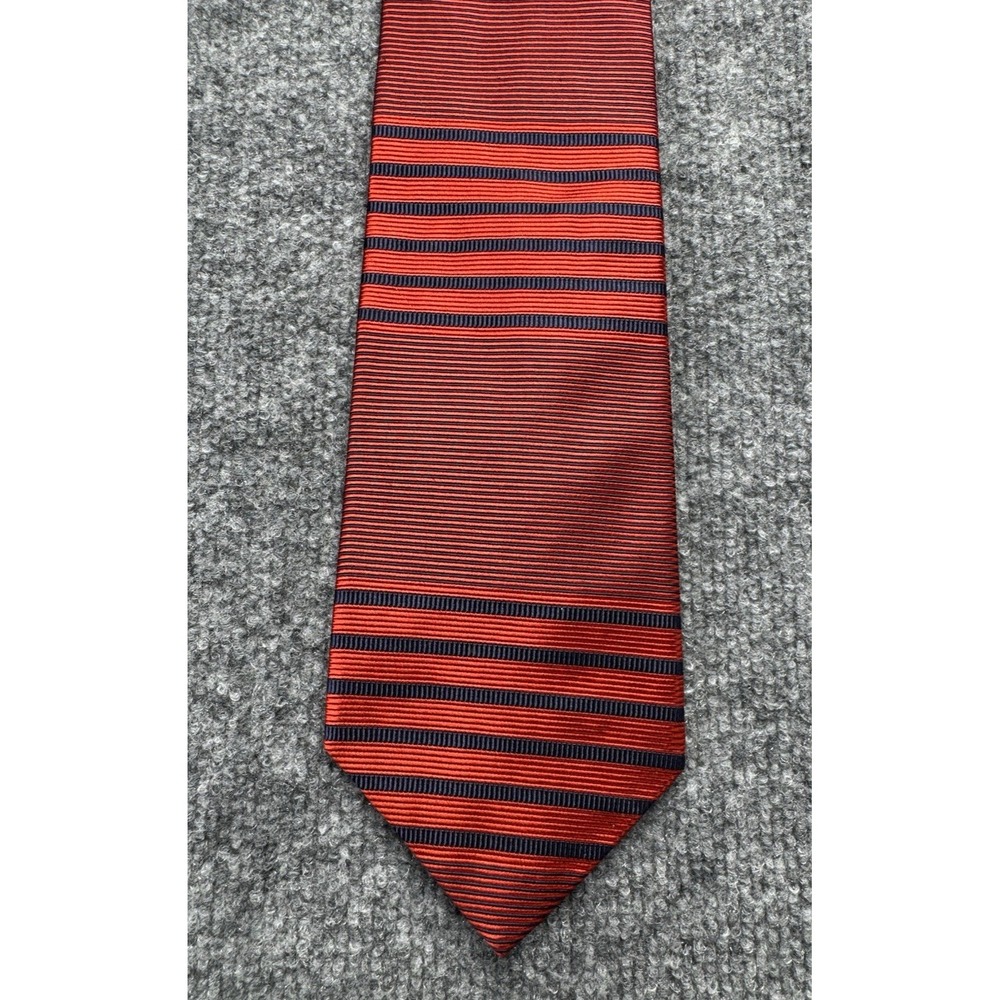 XMI Designer Necktie Red Blue Striped 100% Silk Made in USA 4" X 56"